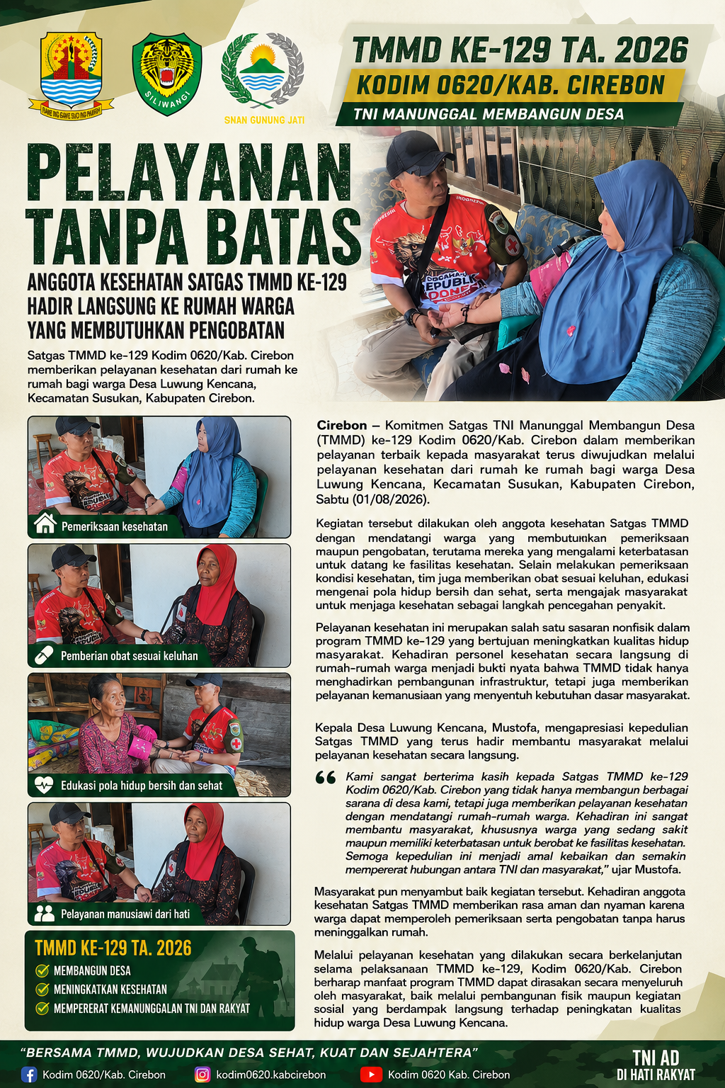 Pelayanan Tanpa Batas, Anggota Kesehatan Satgas TMMD ke-129 Hadir Langsung ke Rumah Warga yang Membutuhkan Pengobatan