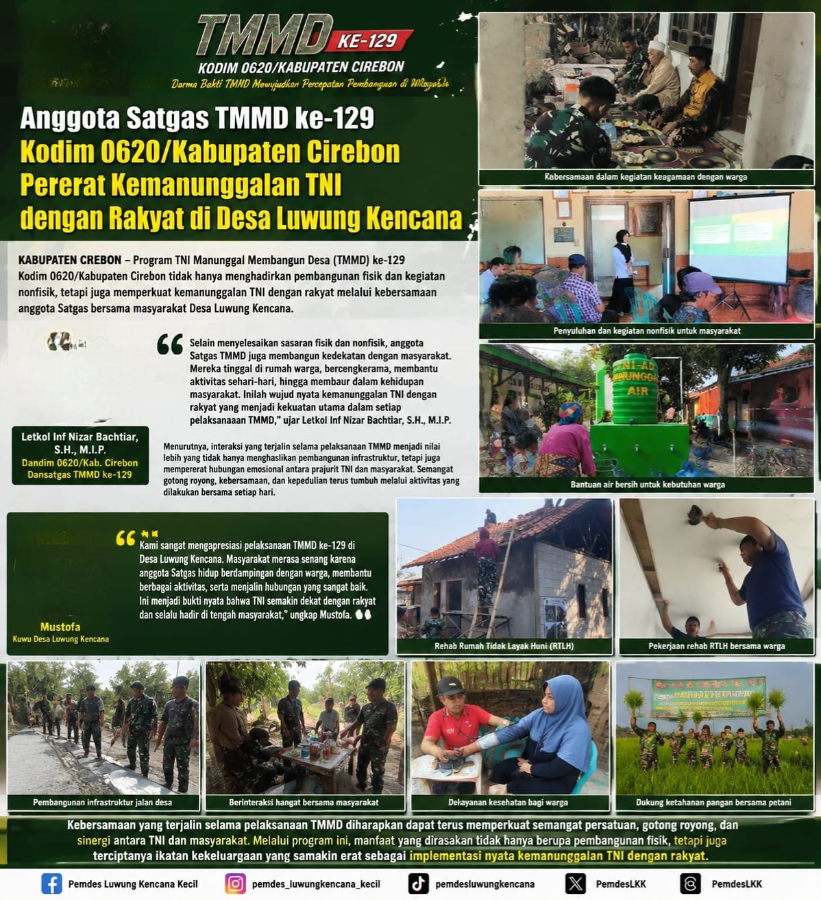 Anggota Satgas TMMD ke-129 Kodim 0620/Kabupaten Cirebon Pererat Kemanunggalan TNI dengan Rakyat di Desa Luwung Kencana