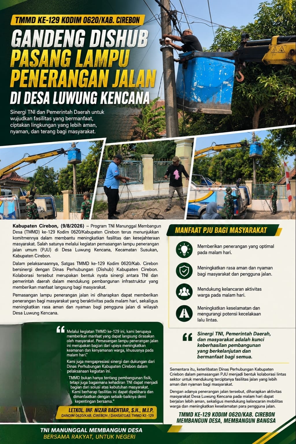 Sinergi TNI dan Dishub, TMMD ke-129 Hadirkan Penerangan Jalan Umum di Desa Luwung Kencana